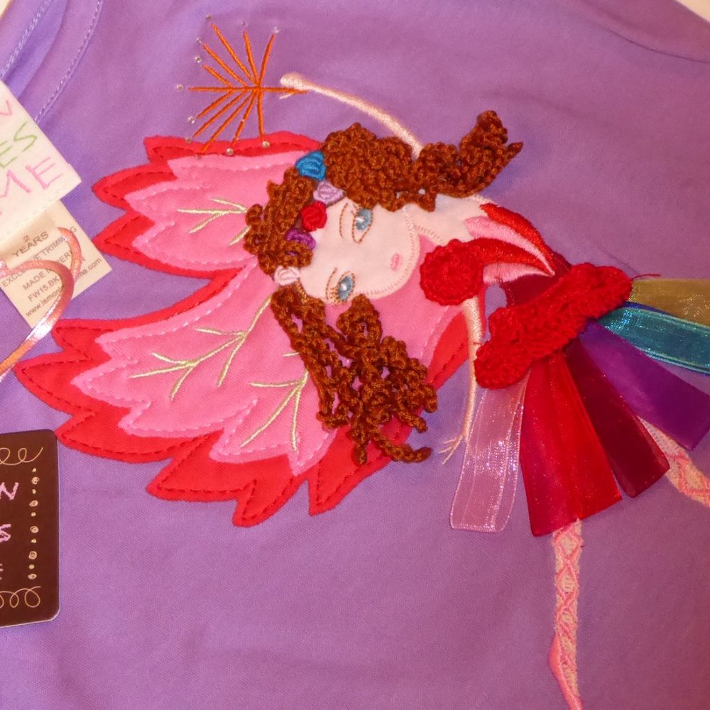 Lemon Loves Lime Purple Girl Toddler Size 2 Years Fairy Applique Embroidery Top